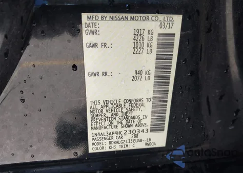 2017 Nissan Altima 2.5 S из США, поврежденный, VIN 1N4AL3AP4HC230343